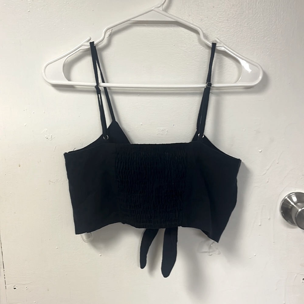 Blue blush Navy top with adjustable straps and tie in the back